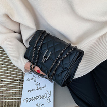 Flagship leather shoulder bag women's 2021 new Joker texture diamond chain bag slung net red black bag