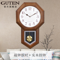 Admiralty Treasure Bagua wall clock Chinese living room Brown whole point time quartz clock Hanging watch Octagonal household Chinese style