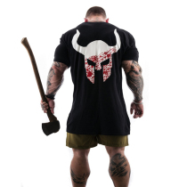 New Muscle Sibling Short Sleeve Men Printed Sport T-Shirt Round Collar Cotton Loose Trendy Body Fitness Short Sleeves