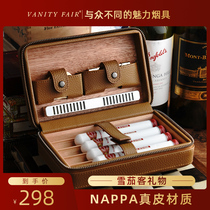 VANITYFAIR CIGAR PORTABLE MOISTURE BOX CEDAR WOOD NAPPA COWHIDE SCISSORS LIGHTER HIGH-END CARRY-ON SET