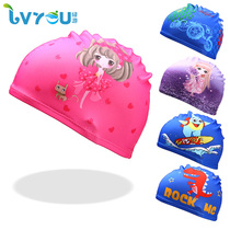 Green Tour childrens swimming cap girl long hair ear protection swimming cap little girl cute cartoon not hair cloth swimming cap