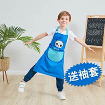 Childrens apron Primary School painting clothes waterproof baby gown kindergarten eating bibs children anti-dressing Blue