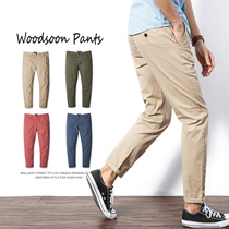 South Korea 2022 Spring Autumn Casual Pants Mens Body 100 Lap Pure Cotton Pants Straight Tube Pants Small Leggings Pants Men Long Pants Tide