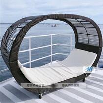 Outdoor rattan bed villa rattan sofa large round bed creative leisure oval bed club hotel rattan sofa