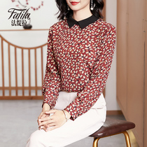 Printed silk shirt womens long-sleeved autumn clothes new loose straight tube large size mulberry silk top temperament middle-aged mother