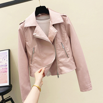 Korean small leather clothing womens short 2021 New lapel slim locomotive clothing puleather jacket spring jacket Spring