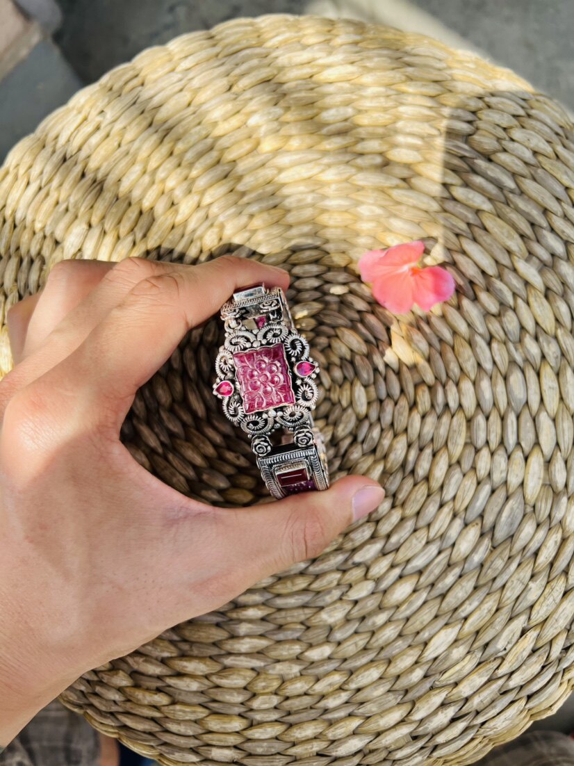 Black hand haute couture handmade silver mandala element antique ruby ​​bracelet orphan