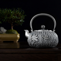Chengyi Silverware Duan Liuyi handmade silver pot a leaf and autumn girder pot engraved sterling silver kettle