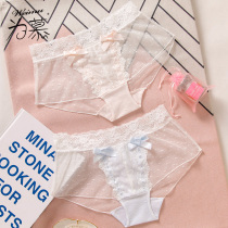 3-pack of girls Japanese lace panties womens pure cotton crotch sexy ultra-thin briefs cute sweet and comfortable bottoms