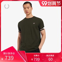 FRED PERRY mens short sleeve T-shirt 2021 autumn new casual round neck wheat embroidered cotton body shirt M2621