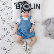 British next kid baby summer denim bag fart clothing outerwear baby summer soft cotton romper romper western style