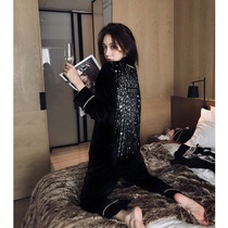 Upscale cotton Vie pyjamas womens spring and autumn models Korean version ladies fashion casual cardiovert long sleeve long pants home suit suit