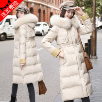 Down cotton clot woman big fur collar 2019 years winter dress new Korean version with long cotton suit thickened closeted waist cotton padded jacket