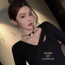 Fenchy black base shirt Women in autumn with long sleeves foreign air design sense Joker slim slim pullover T-shirt blouse women
