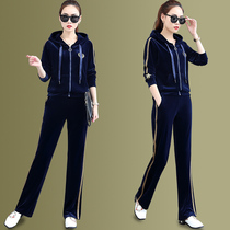 Gold velvet suit womens fashion 2020 new spring velvet spring and autumn loose thin casual sports two-piece set