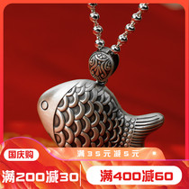 s999 sterling silver Thai silver retro hollow carp pendant handmade original sweater chain pendant