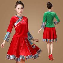 2019 autumn and winter elderly square dance clothing new set autumn dress womens golden velvet folk dance costume