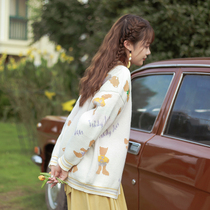 Soft soft glutinous bear knitted cardigan womens 2021 spring new loose lazy sweater coat foreign style coat