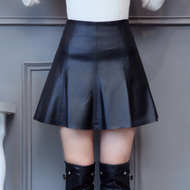 Genuine leather skirt woman half body dress 2021 new autumn winter leather short dress a word 100 lap sheep leather 100 pleat umbrella skirt tide