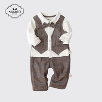 Male baby spring suit infant two-piece gentleman plaid suit children Boy birthday dress