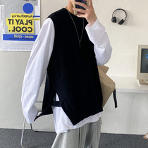 Knitted shirt vest boys ins sleeveless sweater coat college style Korean version of trendy Harbor wind waistcoat shoulder vest