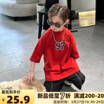 Childrens Short Sleeves 2023 Summer New Korean Boys and Girls Letter printed with pure color T - shirts and ocean tide