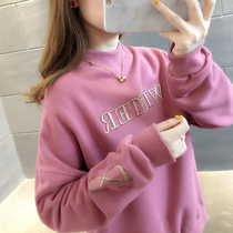 Early Autumn half high collar plus velvet sweater womens 2021 New style thick autumn and winter loose European coat jacket