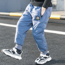 Boys autumn and winter down cotton pants 2022 new childrens plus velvet thick pants big childrens warm cotton pants childrens clothing trend
