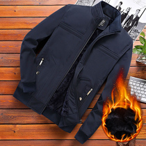 Spring Dad jacket mens glint thickened autumn and winter middle-aged mens upright collar casual jacket in older mens clothing