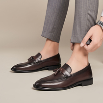 British style casual leather shoes mens leather business pointed height-increasing formal summer mens pedal groom wedding shoes