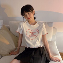 Happy-Sheng clothing store womens tops letter short T-shirts summer new design sense Japanese short-sleeved umbilical