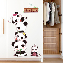 Cute Panda Door Sticker Childrens Room Adornment Clothes Cabinet Door Shade of Holes Cartoon Animal Baby Wall Stickler