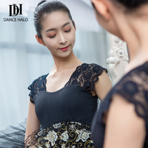 dancehalo lace splicing gymnastics suit adult female body suit dance jumpsuit ballet practice suit