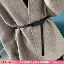 Black leather thin waist belt womens coat woolen decoration simple and wild waist jacket womens autumn and winter waist belt