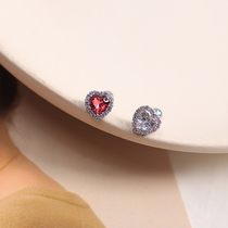 South Korea imported red Big Love full drill ocean heart ear nail ear bone nail Cochlear Bone nail drill Super flash crystal