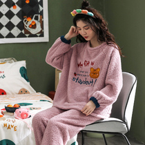 Home Daily~ Coral Suede Pajamas Woman Autumn Winter Thickened Garnter Warm Flannel Suede Korean Version Home Suit Suit