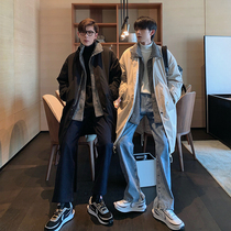 Hualun winter long cotton coat jacket thickened quilted jacket winter mens fake two-piece trend cotton clothes handsome Korean version