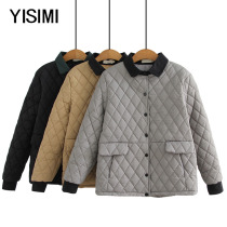 Large size cotton clothes women 2020 autumn and winter New Fat Mother loose diamond grid down cotton coat women 200 Jin can wear