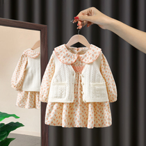 Girls  suit spring 2021 new childrens Korean casual two-piece set female baby foreign style spring and autumn childrens skirt