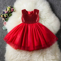 Summer baby dress princess mesh dress sequined backless lov