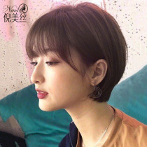 Wig Womens Short Round Face Real Human Hair Silk Net Red Fashion Natural Short Hair Styling Full Head Cover Wig Cover