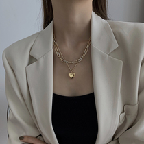 Light luxury niche love fold wearing clothes necklace female ins cold wind sweater chain long Joker temperament choker