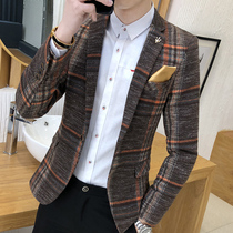 Mens coat 2020 new Korean casual suit British handsome male plaid slim autumn mens suit