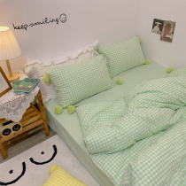 Fresh fresh fruit green ins pure cotton soft washed cotton four pieces of large hairy ball full cotton quilts with covered plaid beds