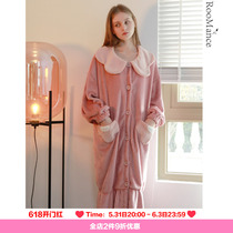 RooMance flowers autumn and winter bifacial flange suede lacing sleeping robe lengthened thick pyjamas woman can be worn outside wearing home clothes