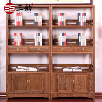 Chicken wingwood bookshelf solid wood bookcase mahogany bookshelf Chinese Ming and Qing classical storage rack locker display rack