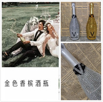 New tour diamond-studded champagne wine bottle photo studio photo goblet wedding photography props theme exterior iron table and chair