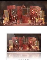 Red wedding renderings psd file layered design figure Morandi color system American country retro ins