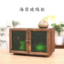 Yiyang retro simple locker green embossed Begonia glass door storage cabinet solid wood zakka desktop small