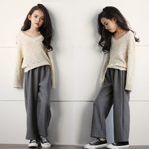 Girls sweater autumn 2021 new hollow large childrens top Western style childrens suit lazy wind knitted sweater